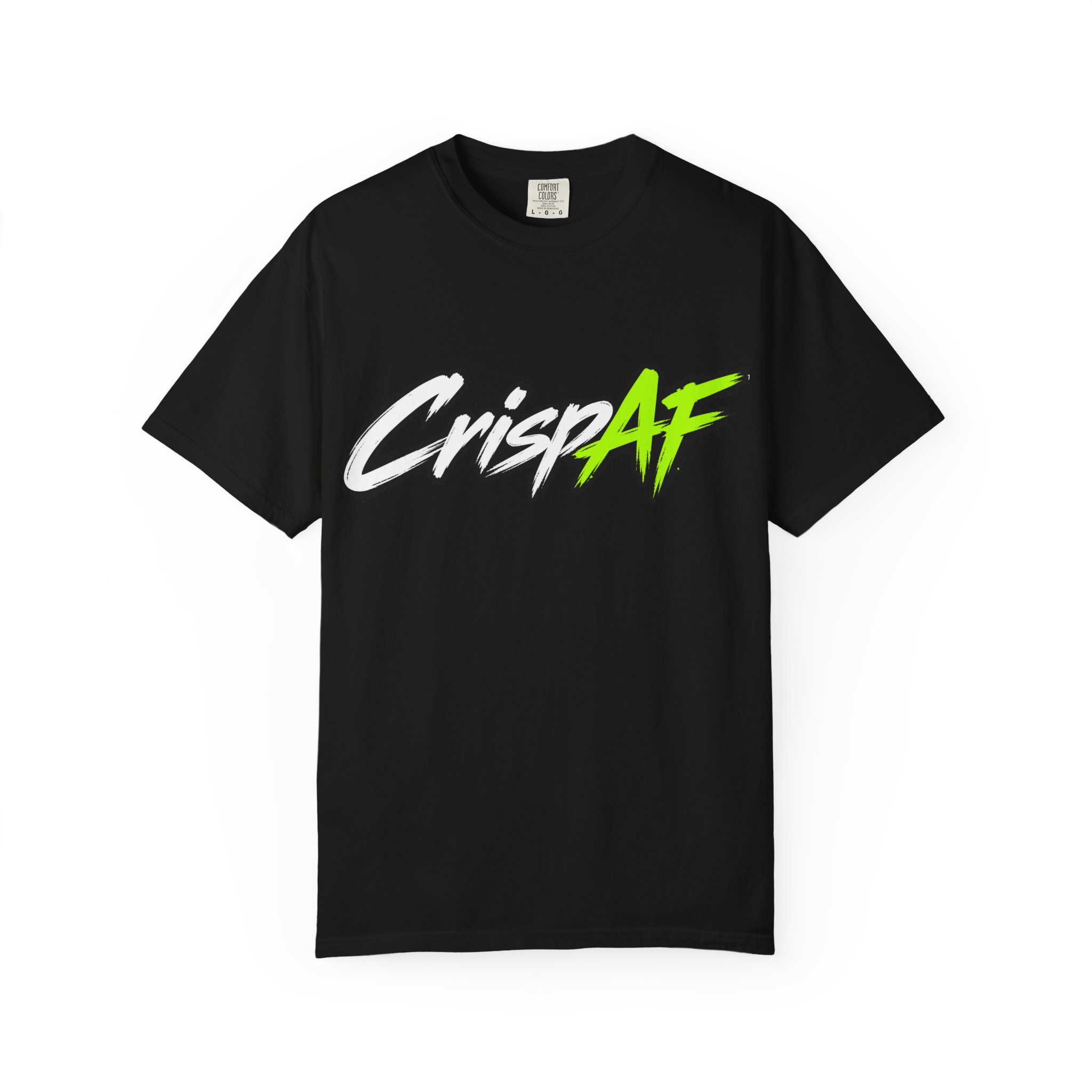 Crisp AF T-shirt | Graphic Text Tee, Neon Green Script on Charcoal - Image 6