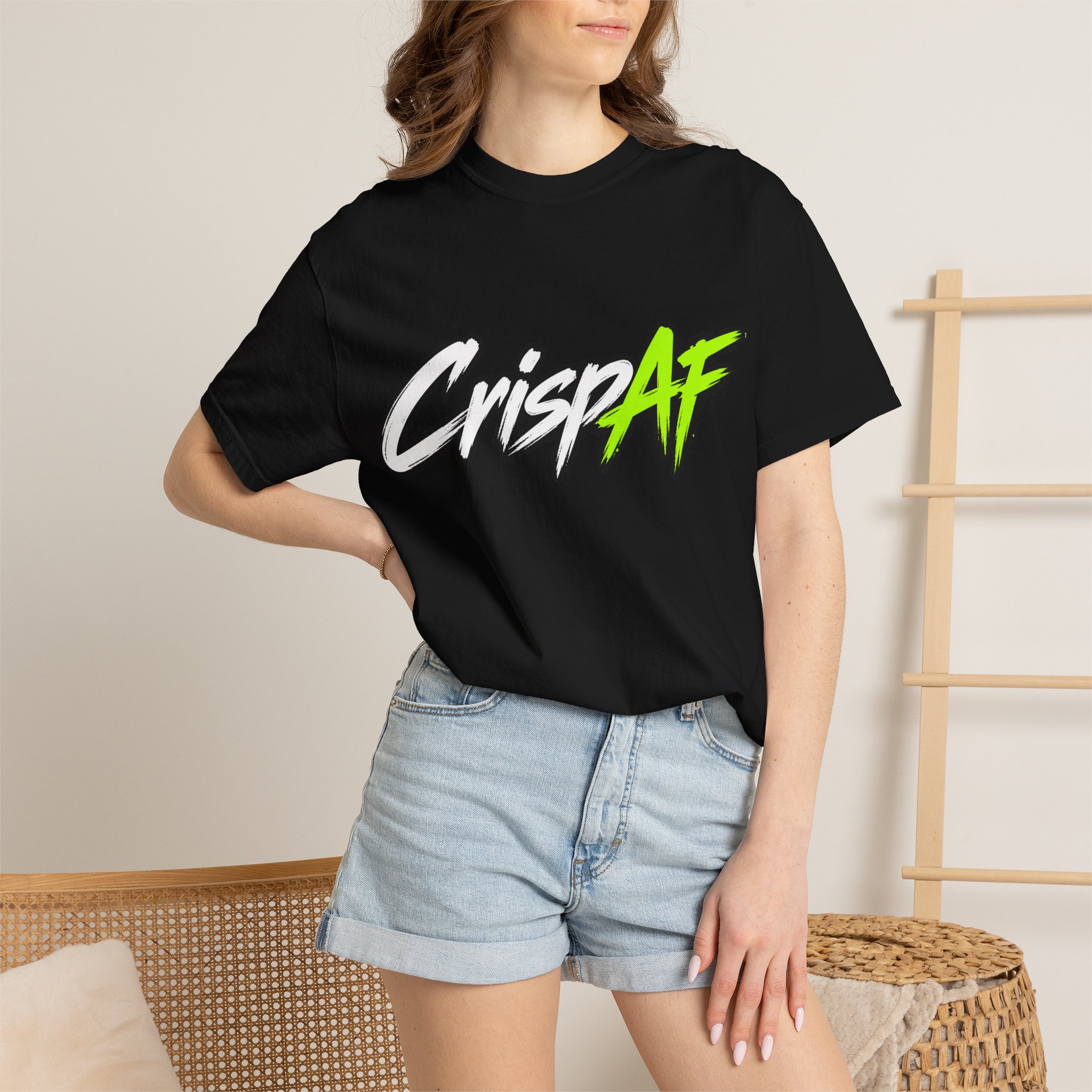 Crisp AF T-shirt | Graphic Text Tee, Neon Green Script on Charcoal - Image 9
