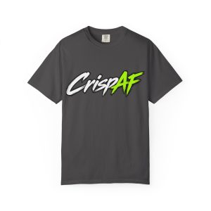 Crisp AF T-shirt | Graphic Text Tee, Neon Green Script on Charcoal