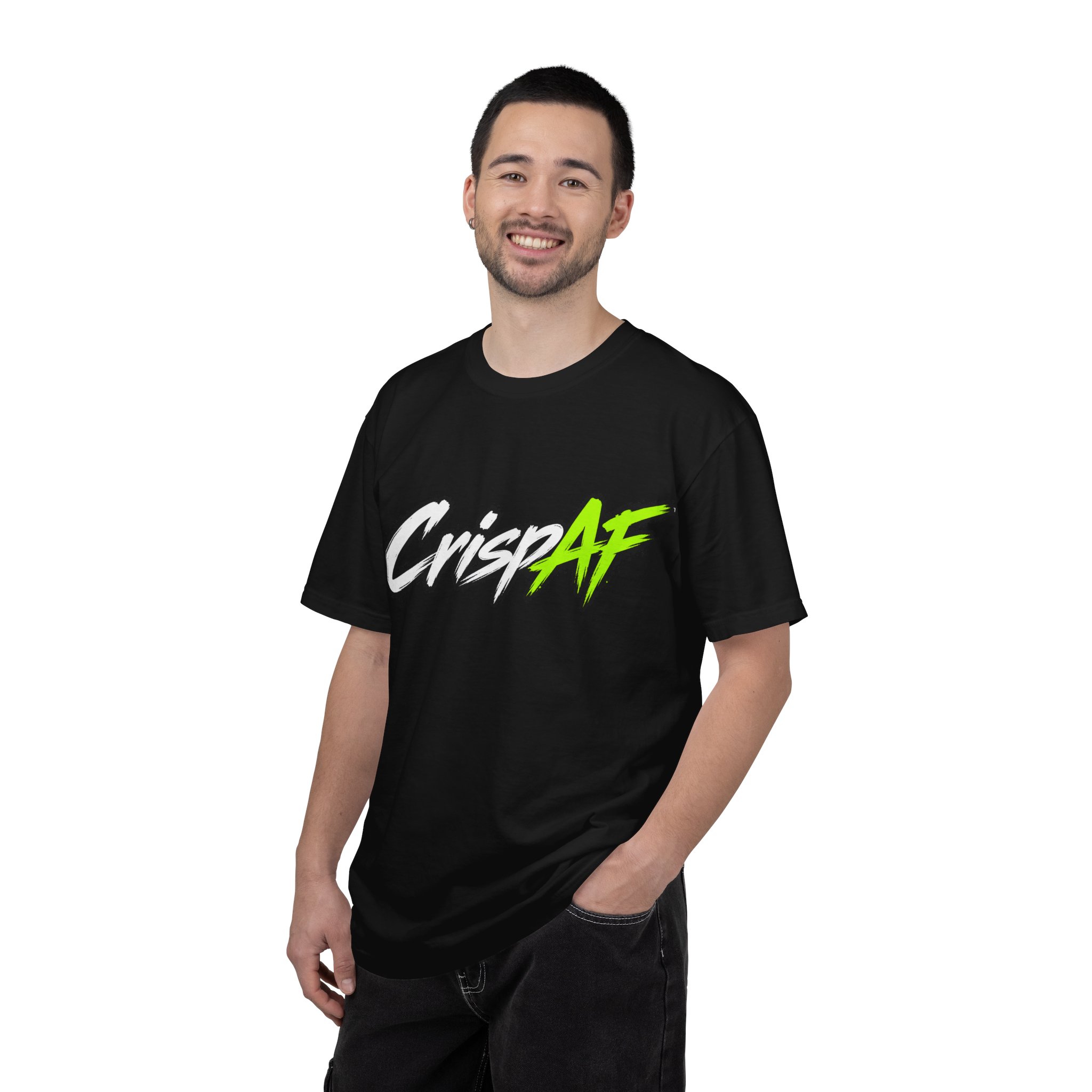 Crisp AF T-shirt | Graphic Text Tee, Neon Green Script on Charcoal - Image 10