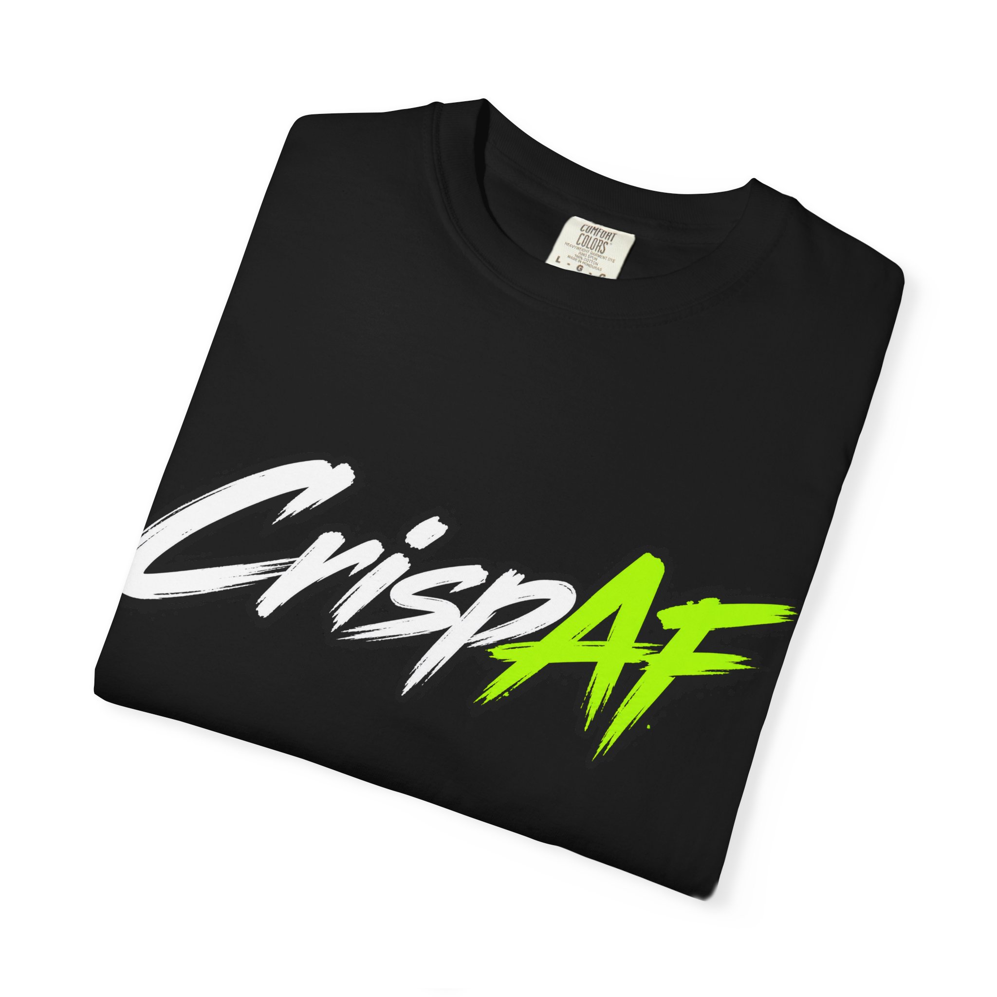 Crisp AF T-shirt | Graphic Text Tee, Neon Green Script on Charcoal - Image 8